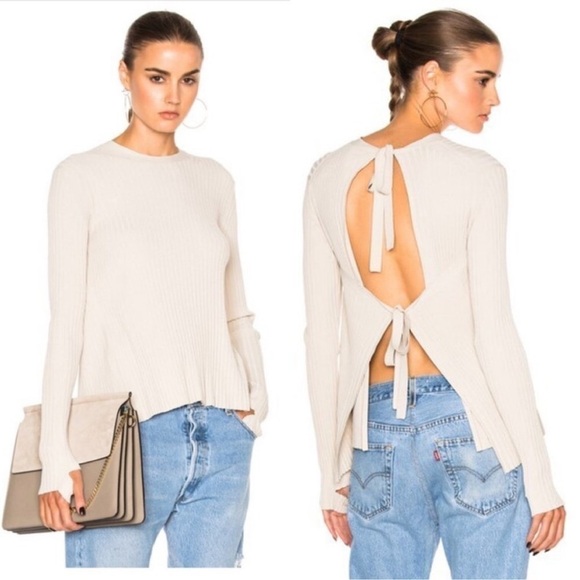 HELMUT LANG Open Tie Back Sweater Metal Tan Beige Ribbed Knit RARE Size XS - Picture 1 of 10